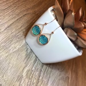 Blue Aztec w/Rose Gold Dangle Earrings